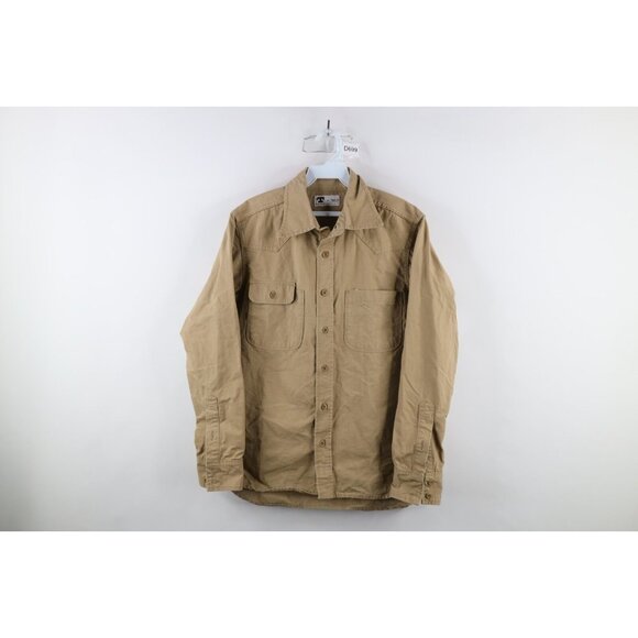 Tellason Mens Medium Faded Western Ripstop Collared Button Shirt Beige USA